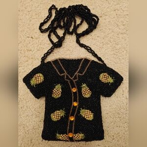 Vintage Maui by Design Hand Beaded Pineapple Crossbody Purse w Jewel Accents.